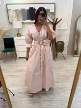 Cargar imagen en el visor de la galería, HARRIET - Maxi vestido blanco rayas naranjas