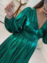 Cargar imagen en el visor de la galería, JASIRA - Maxi vestido verde metalico