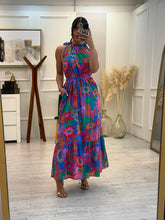 Cargar imagen en el visor de la galería, ELINA - Maxi vestido azul estampado multicolor