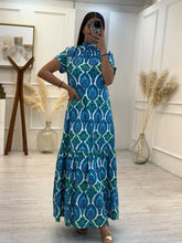 Cargar imagen en el visor de la galería, IVETTE - Maxi vestido estampado azul con verde
