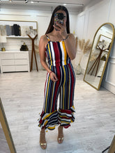 Cargar imagen en el visor de la galería, MIRRA – Jumper palazzo a rayas multicolor con olán