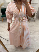Cargar imagen en el visor de la galería, HARRIET - Maxi vestido blanco rayas naranjas