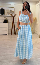 Cargar imagen en el visor de la galería, ERLINDA - Set blusa y falda cuadros azules