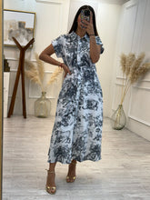 Cargar imagen en el visor de la galería, LAMPECIA – Maxi vestido camisero toile gris y negro