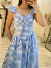 Cargar imagen en el visor de la galería, ELISEA - Maxi vestido azul cuadros