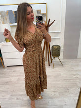 Cargar imagen en el visor de la galería, FABIA - Maxi vestido café estampado