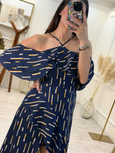 Cargar imagen en el visor de la galería, CHEPINA - Maxi vestido azul petroleo estampado
