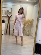 Cargar imagen en el visor de la galería, FLORENCE - Vestido midi blanco con rosa rayado