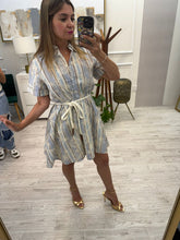 Cargar imagen en el visor de la galería, BARBRA - Vestiddo corto avena y azul rayas