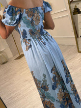 Cargar imagen en el visor de la galería, TÁLASA – Maxi vestido azul floral con smock
