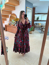 Cargar imagen en el visor de la galería, GEORGINA - Maxi vestido granate estampado