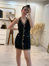 Cargar imagen en el visor de la galería, ADELINA - Vestido corto negro con detalles dorados