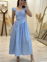 Cargar imagen en el visor de la galería, ELISEA - Maxi vestido azul cuadros