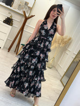 Cargar imagen en el visor de la galería, FLEUR - Maxi vestido negro estampado