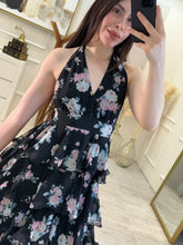 Cargar imagen en el visor de la galería, FLEUR - Maxi vestido negro estampado