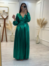 Cargar imagen en el visor de la galería, JASIRA - Maxi vestido verde metalico