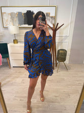 Cargar imagen en el visor de la galería, DAYRA - Vestido corto azul con café