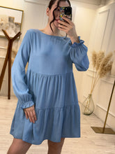 Cargar imagen en el visor de la galería, EMILIA – Vestido azul con olanes