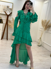 Cargar imagen en el visor de la galería, CLEO - Maxi vestido verde olanes