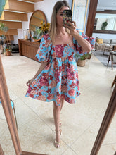 Cargar imagen en el visor de la galería, ESME - Vestido corto azul estampado