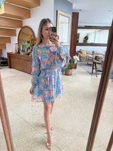 Cargar imagen en el visor de la galería, CARIDAD - Vestido corto azul estampado