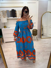Cargar imagen en el visor de la galería, PAULA - Maxi vestido azul con naranja