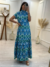 Cargar imagen en el visor de la galería, IVETTE - Maxi vestido estampado azul con verde
