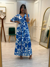 Cargar imagen en el visor de la galería, DANITZA - Maxi vestido estampado azul con blanco