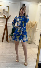 Cargar imagen en el visor de la galería, KEIRA - Vestido corto azul rey estampado