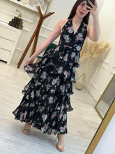 Cargar imagen en el visor de la galería, FLEUR - Maxi vestido negro estampado