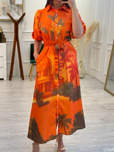 Cargar imagen en el visor de la galería, KALSEY - Maxi vestido naranja estampado