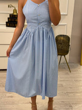 Cargar imagen en el visor de la galería, ATENEA - Vestido midi azul rayas