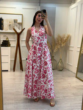 Cargar imagen en el visor de la galería, ELDA - Maxi vestido blanco estampado fucsia