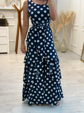 Cargar imagen en el visor de la galería, BETHANY - Maxi vestido azul marino polka dots