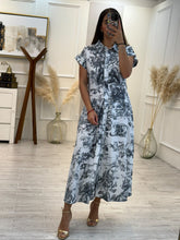 Cargar imagen en el visor de la galería, LAMPECIA – Maxi vestido camisero toile gris y negro