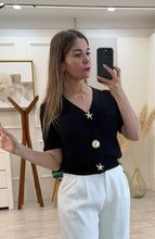 Cargar imagen en el visor de la galería, LOGAN - Blusa negra botones marinos