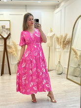 Cargar imagen en el visor de la galería, SABINE - Maxi vestido fucsia estampado