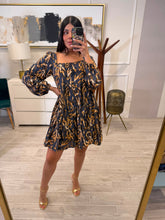 Cargar imagen en el visor de la galería, ALONDRA - Vestido platino estampado hojas