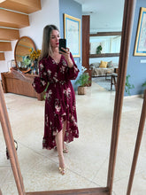 Cargar imagen en el visor de la galería, KEREL - Maxi vestido granate estampado
