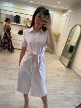 Cargar imagen en el visor de la galería, FLORENCE - Vestido midi blanco con rosa rayado