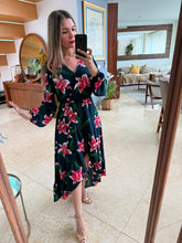 Cargar imagen en el visor de la galería, LARISSA - Maxi vestido azul petroleo estampado floral