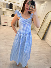 Cargar imagen en el visor de la galería, ANA - vestido cuadro picnic azul cielo