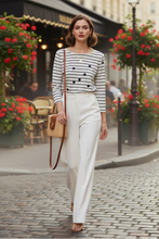 Cargar imagen en el visor de la galería, ELOISA - blusa blanca con rayas negras y lunares, manga tres cuartos.