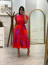 Cargar imagen en el visor de la galería, ANAHI - Maxi vestido naranja estampado floral