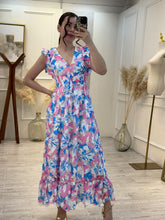 Cargar imagen en el visor de la galería, DALIANA - Maxi vestido estampado rosa con azul