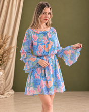 Cargar imagen en el visor de la galería, CARIDAD - Vestido corto azul estampado