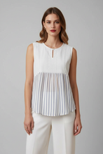 Cargar imagen en el visor de la galería, EMILIA - blusa blanca sin mangas con panel inferior de rayas delgadas.
