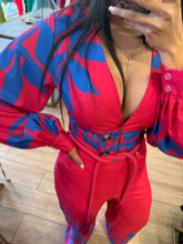 Cargar imagen en el visor de la galería, GRISELDA - Set blusa y pantalon fucsia con azul