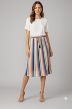 Cargar imagen en el visor de la galería, DESIREE - Falda midi con rayas verticales en tonos pastel y vivos.