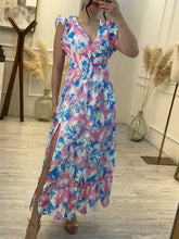 Cargar imagen en el visor de la galería, DALIANA - Maxi vestido estampado rosa con azul